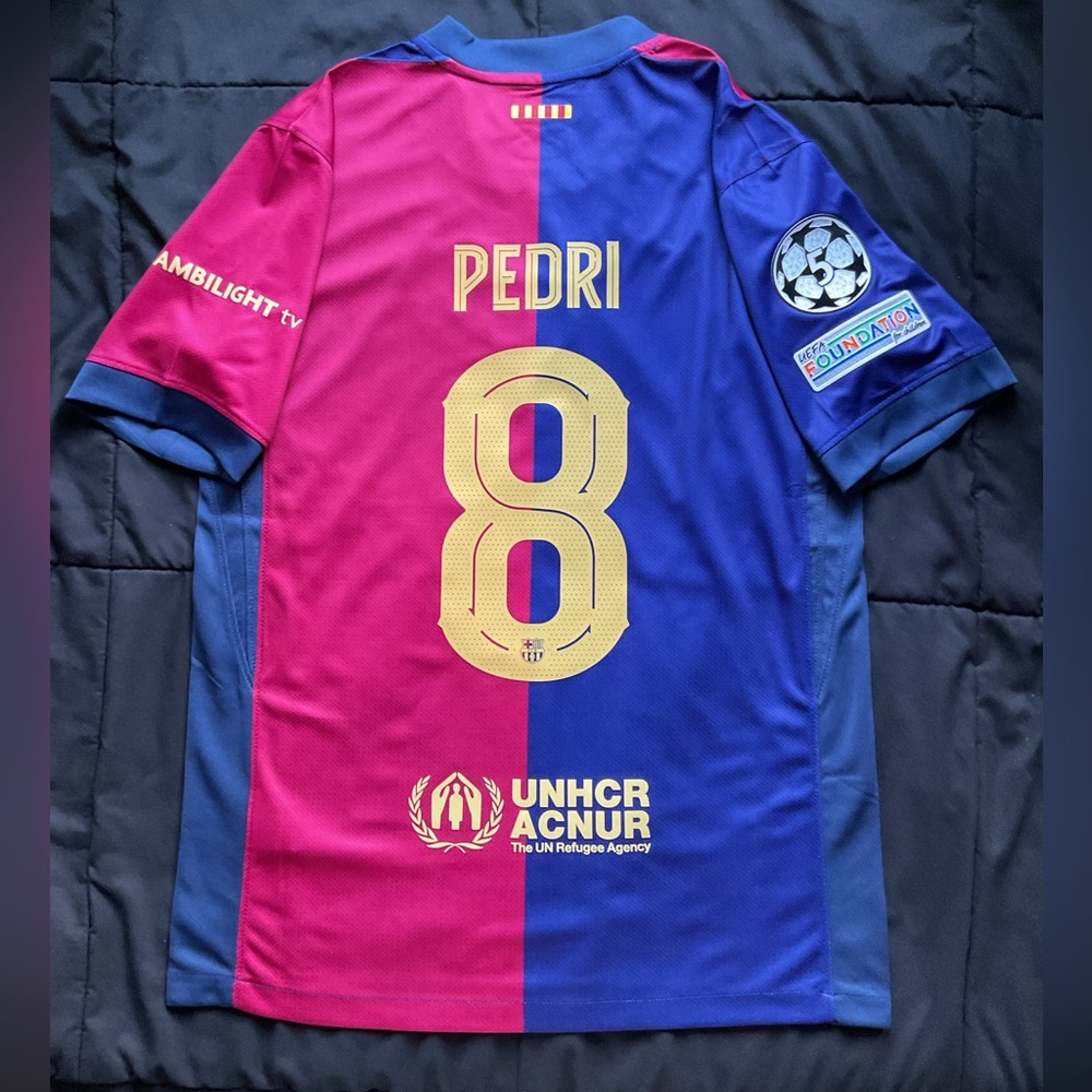 Pedri #8 Blue Barcelona Home Soccer Jersey UCL Version